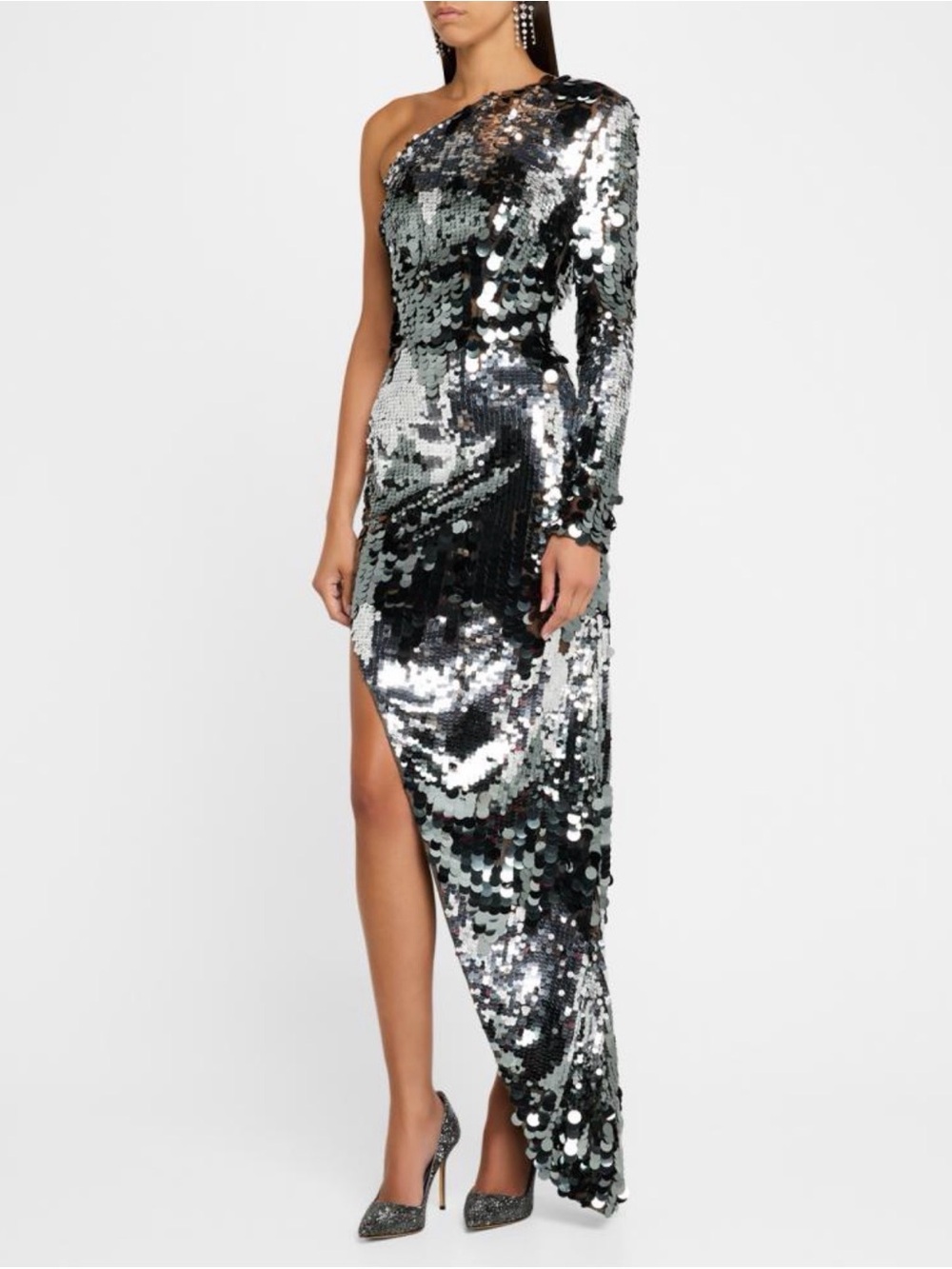 Bronx and Banco Silver One-Shoulder Sequin Gown - Picture 3 of 7